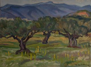Landscape with Olive Trees — Oil painting, Canvas, 46.00×61.00cm — Theodoros Markellos